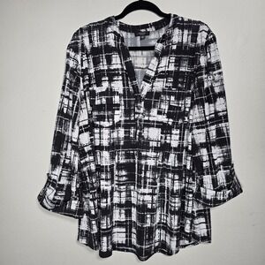 Cocomo Womens 3X Black White Geometric Print Popover Top Stretch Mature